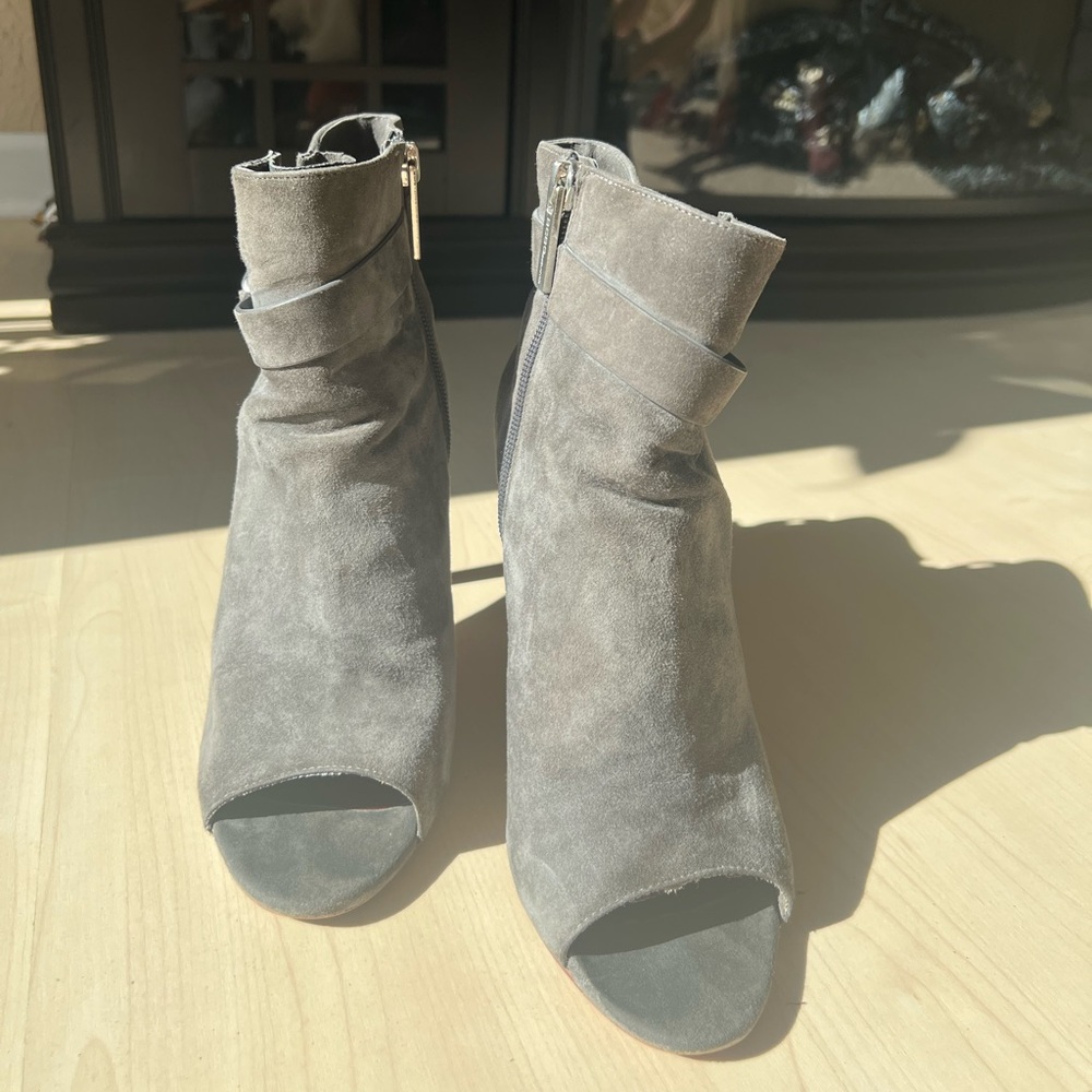 BCBGeneration Grey Suede Peep-Toe Ankle Booties